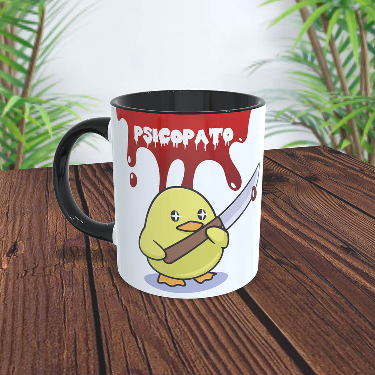 Caneca divertida Psicopato amarelo