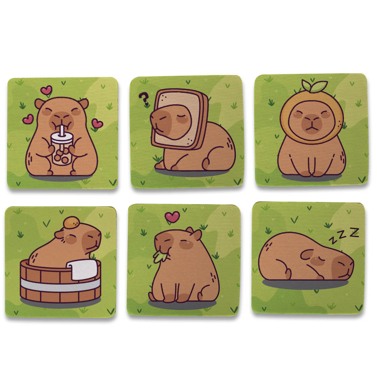 Kit 6 Porta copos Capivara Fofa Kawaii Kit 6 Porta Copos Criativos - Capivara Kawaii