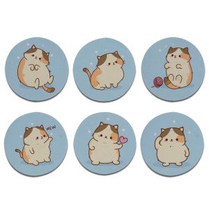 Kit 6 porta copos redondos Gatinhos Fofos Azul