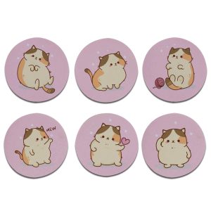 Kit 6 porta copos redondos Gatinhos Fofos Rosa