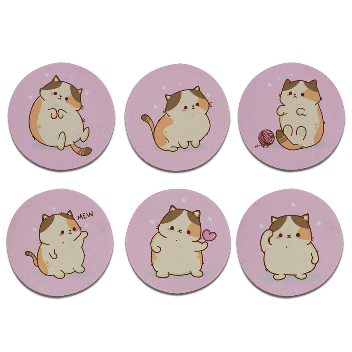 Kit 6 porta copos redondos Gatinhos Fofos Rosa