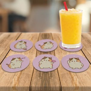 Kit 6 porta copos redondos Gatinhos Fofos Rosa