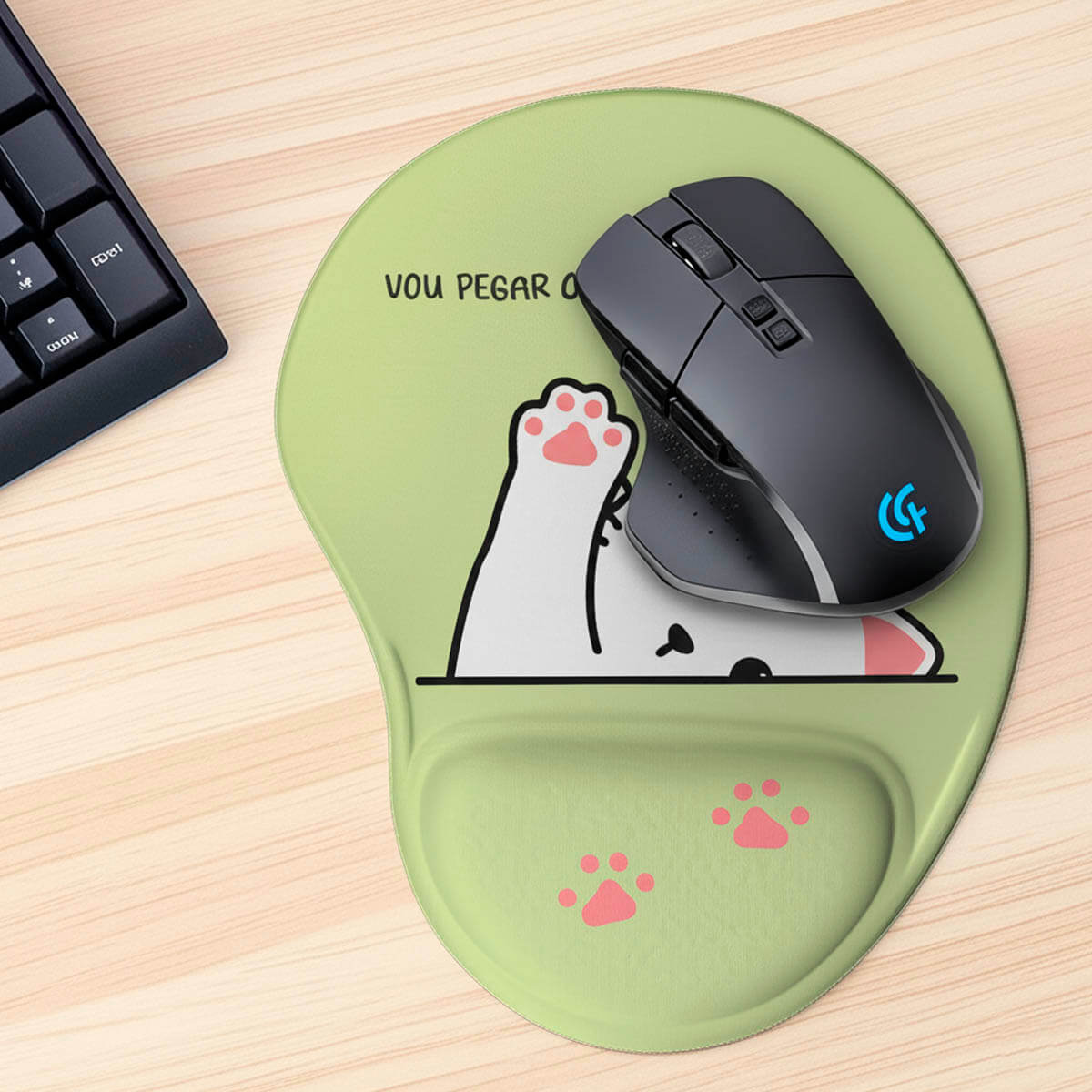 Mouse Pad Ergonômico - Gatinho Vou Pegar o Seu Mouse com apoio de espuma macia