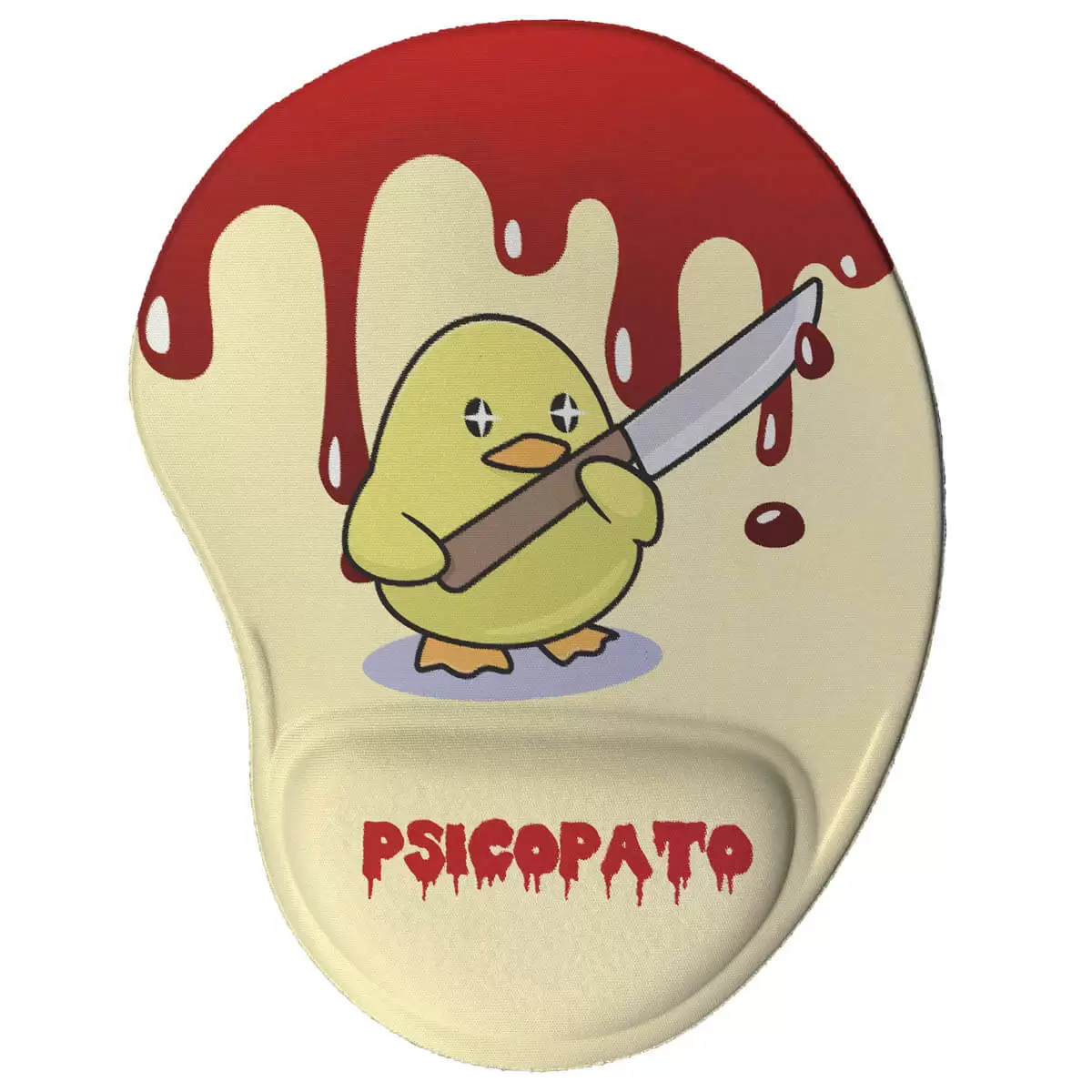 Mouse Pad Ergonômico Divertido - Psicopato Amarelo com apoio ergonômico para pulsos