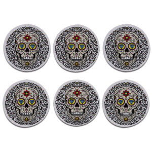 Kit de 6 Porta-Copos Redondos - Caveira Mexicana Los Muertos