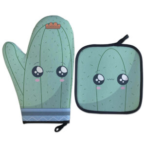 kit Luva Térmica Cacto Kawaii Cozinha Criativa Geek