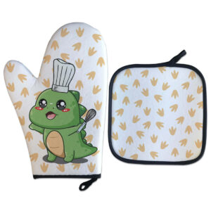kit Luva Térmica Dinossauro Kawaii Cozinha Criativa Geek