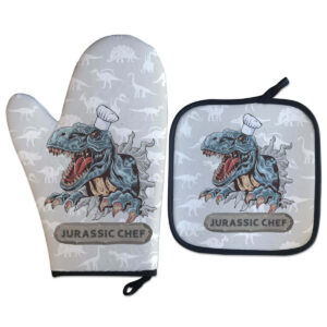 kit Luva Térmica Dinossauro Jurassic Chef Cozinha Criativa - Imagem 1