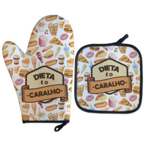 kit Luva Térmica Divertida Dieta é o Caralho Cozinha Criativa Geek