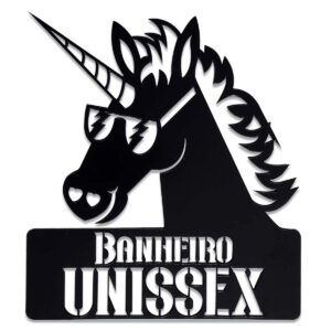 Placa de Banheiro Divertida Unicórnio Unissex