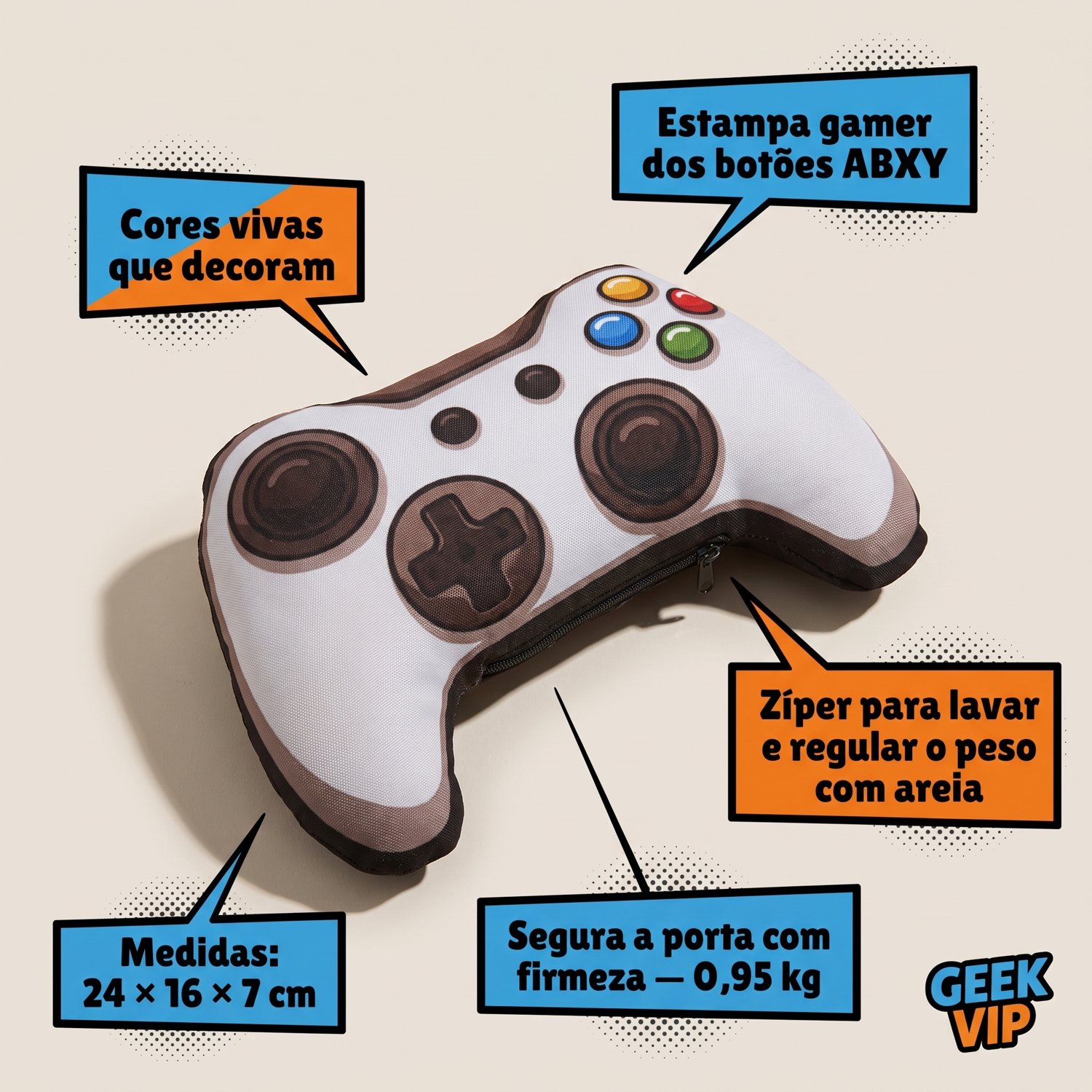 Detalhes do peso de porta controle de videogame: ziper para areia, botoes coloridos, 0,95 kg