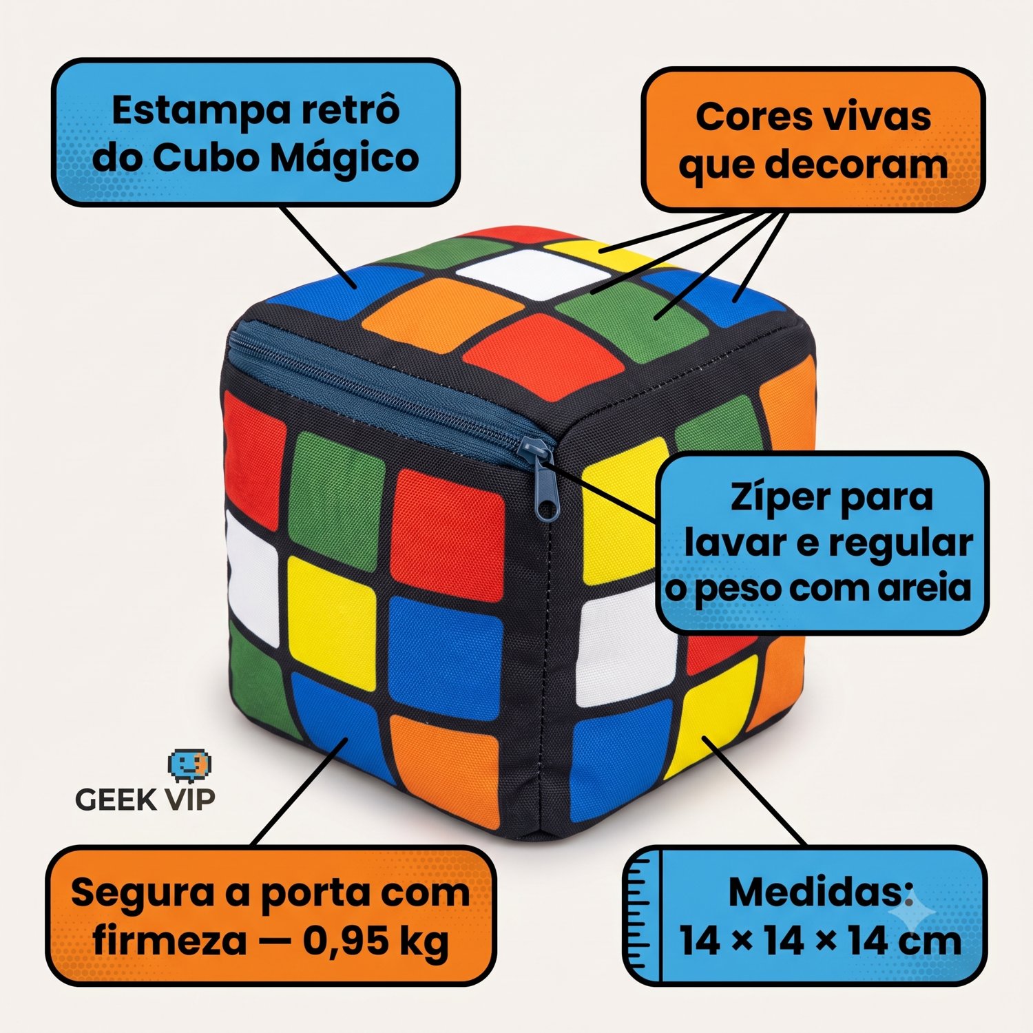 Detalhes do peso de porta cubo magico: ziper para areia, cores vivas, 0,95 kg