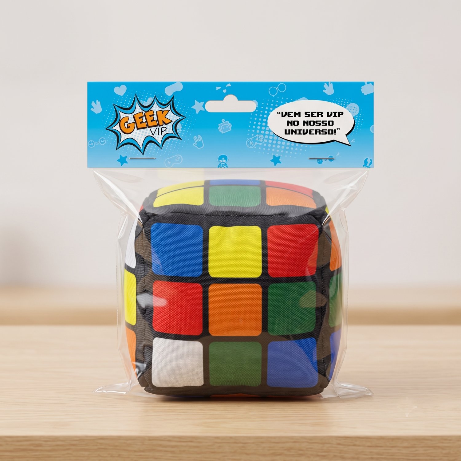 Peso de porta cubo magico na embalagem original Geek Vip com solapa