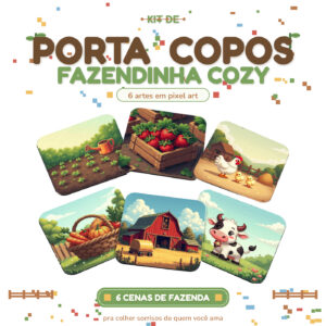 kit 6 porta-copos cozy game fazendinha