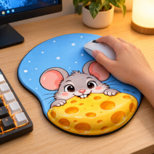 Mouse Pad Ergonômico Divertido - Rato e Queijo com apoio ergonômico — mesa com mão