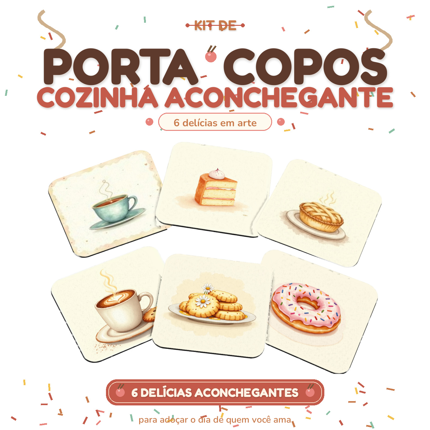 Kit 6 Porta Copos Criativos – Cozinha Aconchegante