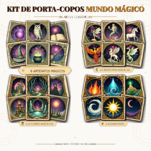 Coleção Mundo Mágico Geek Vip com 24 porta-copos — quatro kits completos