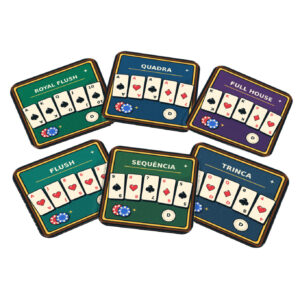 Kit com seis porta-copos pôquer Geek Vip, peças quadradas de 9 × 9 cm