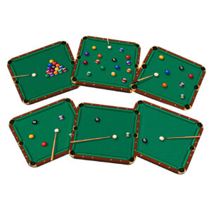 Kit com seis porta-copos sinuca Geek Vip, peças quadradas de 9 × 9 cm